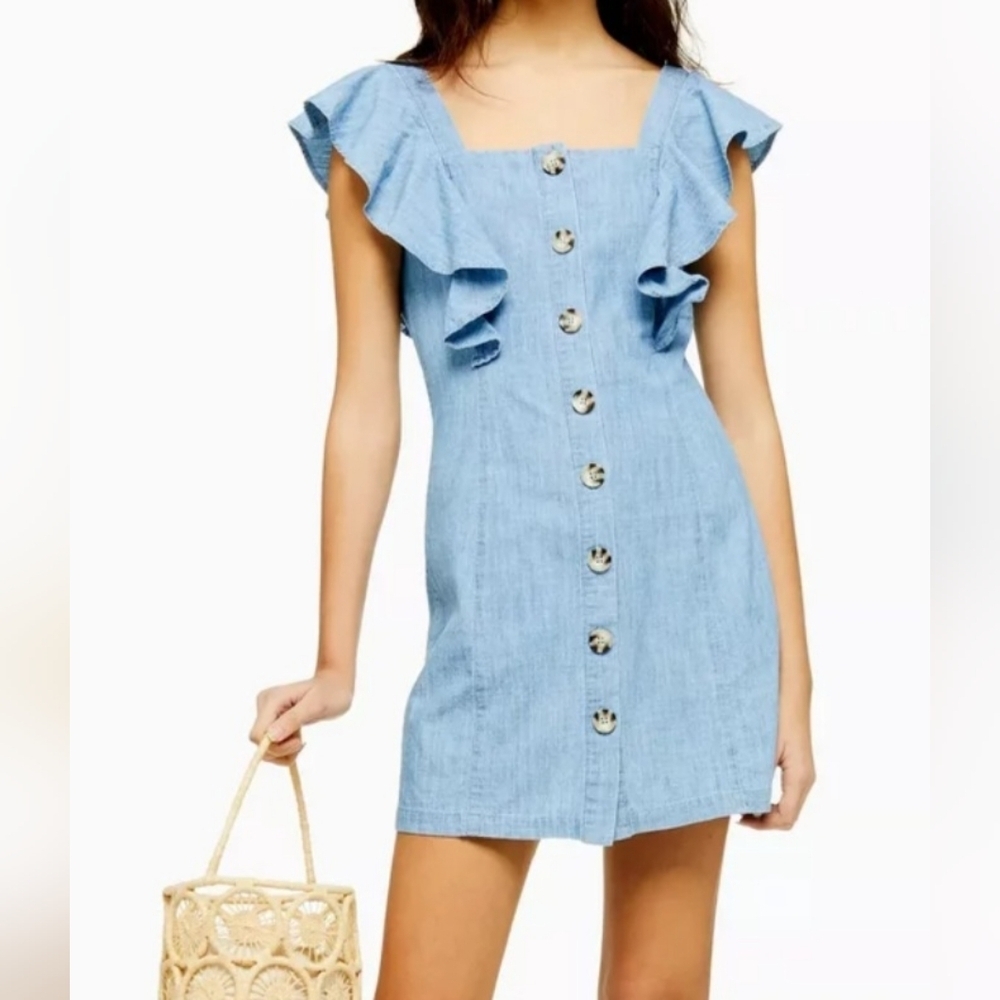 Topshop Blue Denim Button-Down Dress Size 4